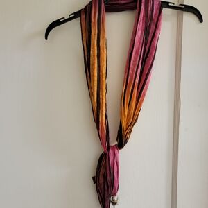 Copper Key Multicolor Striped Scarf with Silver Pendants